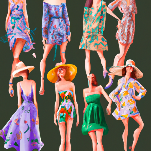 קבוצה מגוונת של נשים הלובשות סגנונות שונים של שמלות קיץ, מציגות דוגמאות וצבעים.