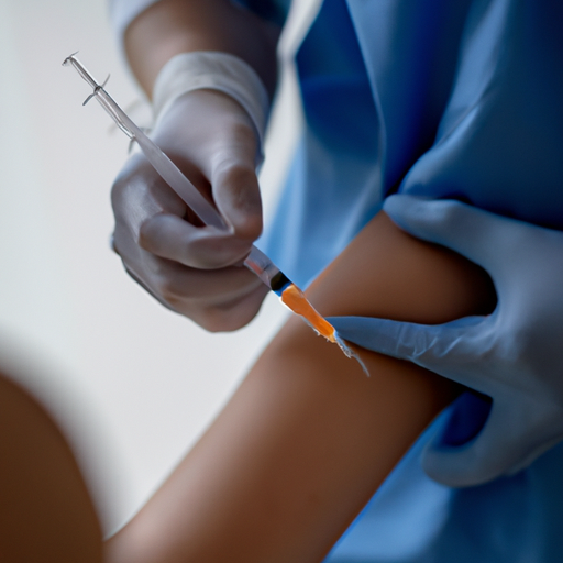 3. A photo of a patient receiving a needle-free injection, appearing relaxed and comfortable.